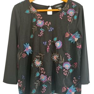 Liz Claiborne Black Long-Sleeve Floral Embroidered Tunic